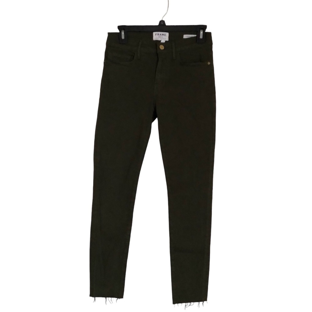 🍁 FRAME Le Skinny de Jeanne Forest Green Jeans Raw Hem
